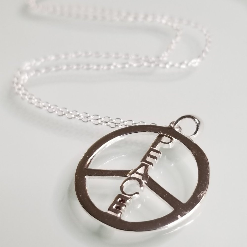 Giani Bernini Peace Message Sign Heart 925 Sterling Silver Necklace